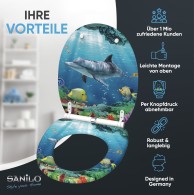 WC-Sitz mit Absenkautomatik und Schnellverschluss Delphin Korallen - Premium Toilettendeckel direkt vom Hersteller