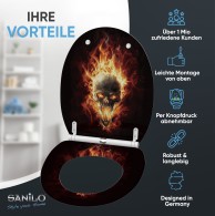WC-Sitz mit Absenkautomatik und Schnellverschluss Totenkopf in Flammen - Premium Toilettendeckel direkt vom Hersteller