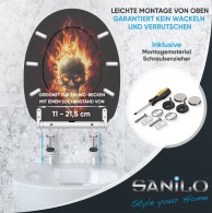 WC-Sitz mit Absenkautomatik und Schnellverschluss Totenkopf in Flammen - Premium Toilettendeckel direkt vom Hersteller